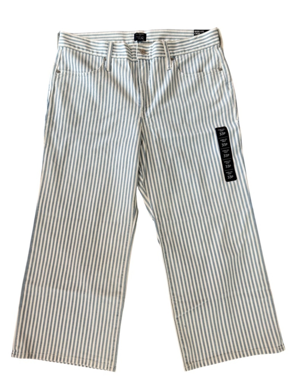 J. Crew Women's Wide Leg Cropped Blue & White Striped Jeans Sz 33P NWT